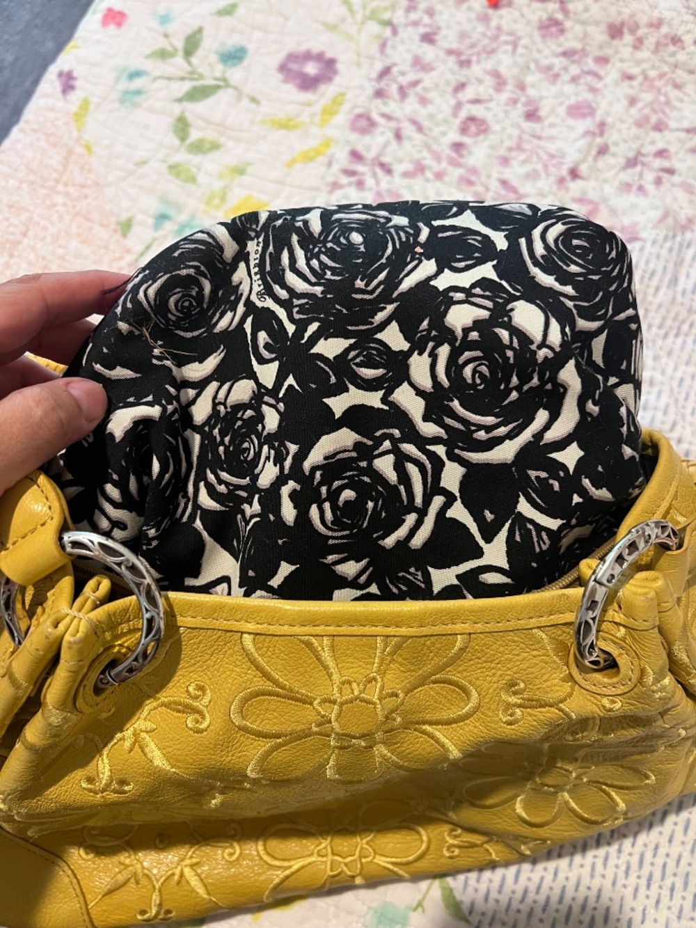 Brighton Yellow Embroidered Floral Leather Shoulder Bag - Picture 11 of 13
